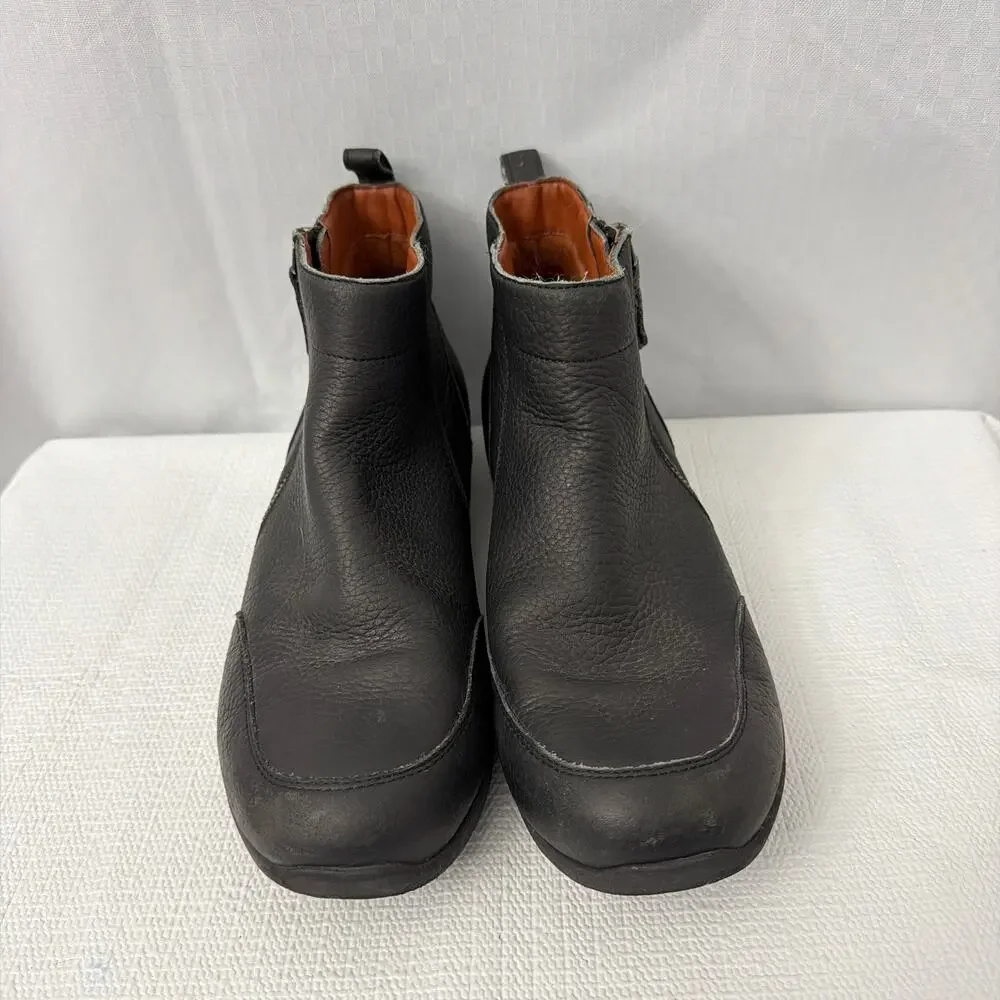 Vionic Lois Ankle Boots Womens Size 9.5 Black Leather Side Zipper